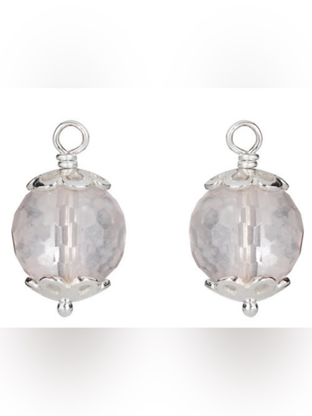 Pandora Silver Drop Earrings with Faceted Pale Pink Beads